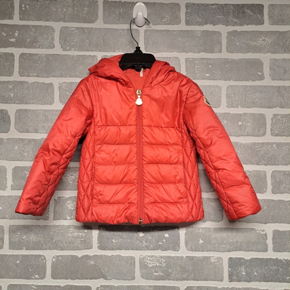 Moncler Unisex Baby toddler Orange Puffer Jacket Down Hooded Zip Size 18/24 MTH